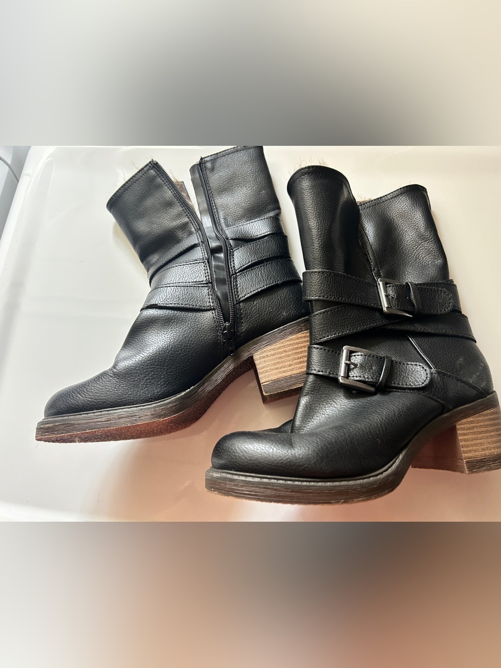 Women’s Black Leather Buckle Strap Ankle Boots